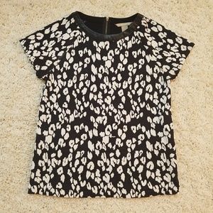 BR leather collar print top